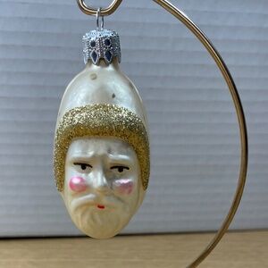 Inge Glas Christmas Ornament German Olde World Santa White Gold Hand Blown Glass